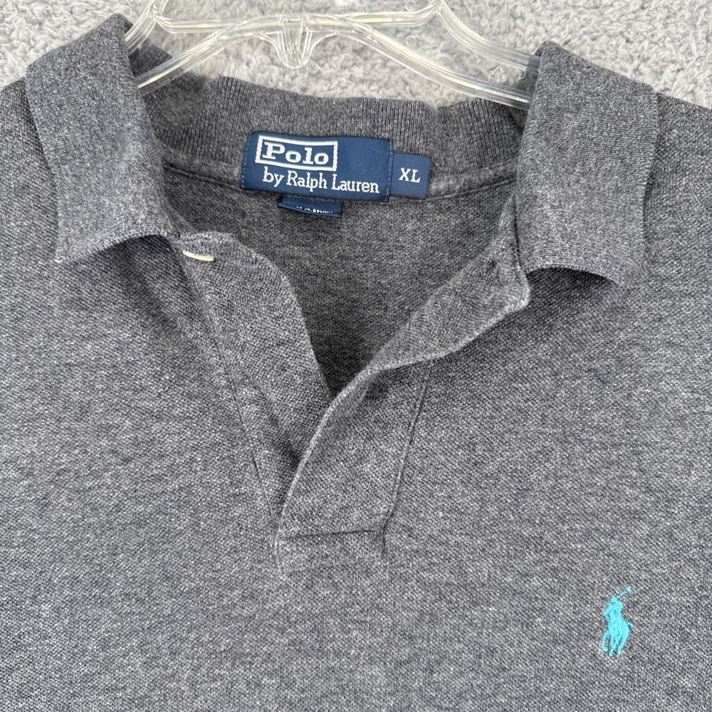 Polo Ralph Lauren Mens XL Gray Short Sleeve Polo Shirt Blue Pony Cotton VTG Golf